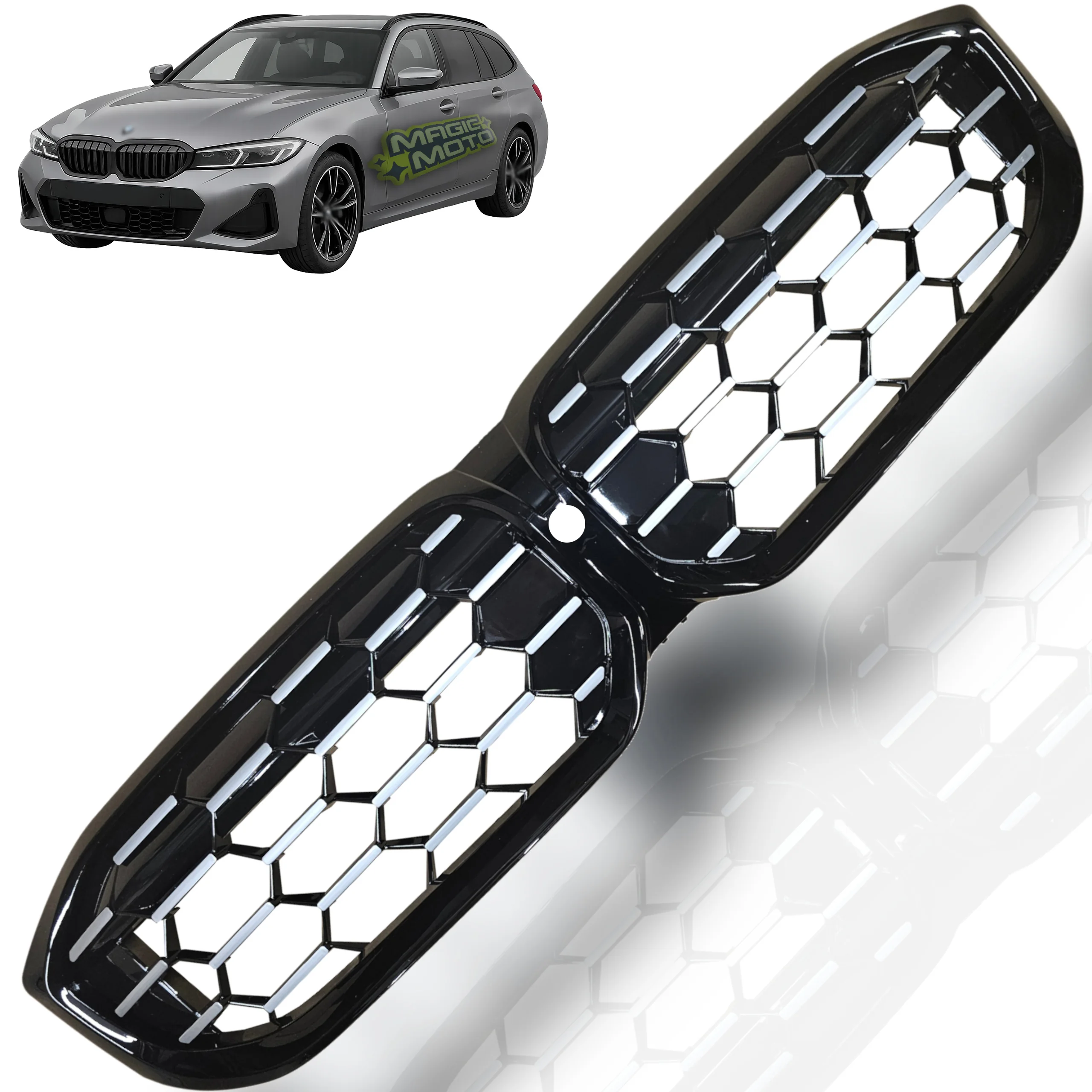 Atrapa zderzaka BMW 3 G20 G21 LIFT 22r+ BLACK NA KAMERĘ (51135A35800, 5A35800, 51)