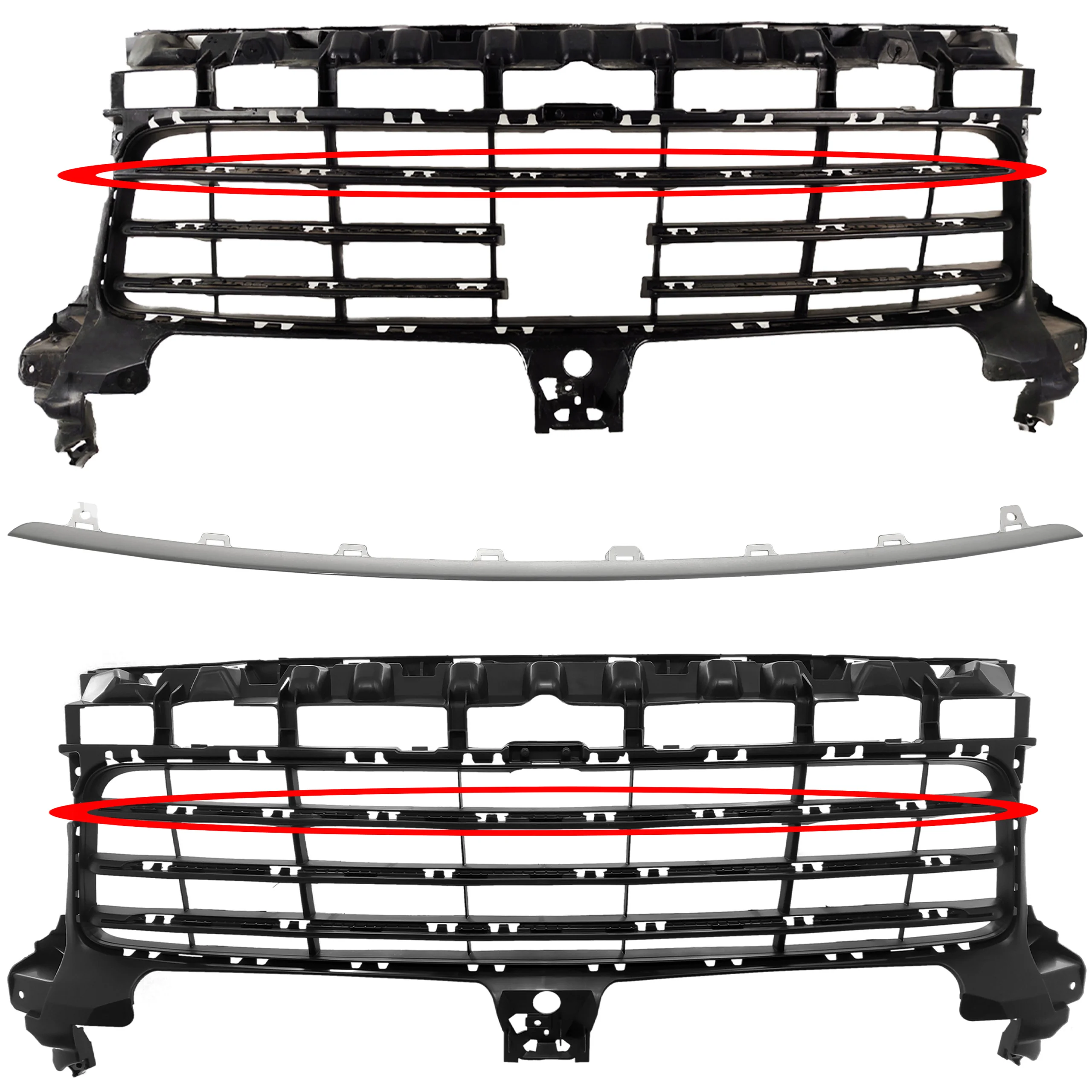 Listwa atrapy zderzaka Porsche Cayenne 9Y0 górna SREBRNA (9Y0807179)