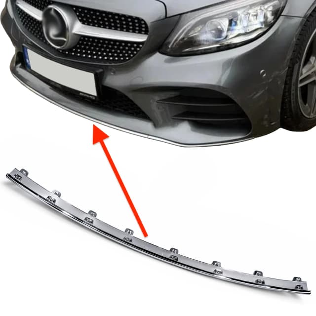 Listwa zderzaka MERCEDES C-KLASA W205 FL AMG 19-21r ŚRODKOWA SILVER